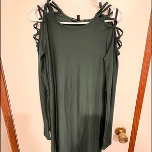 Hunter Green Cut Out Long Sleeve Mini Dress